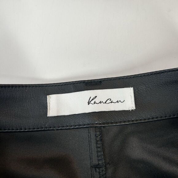Kancan Pants Womens 26 Faux Leather Slit Flare Leg Black Pockets Classy - Picture 4 of 11